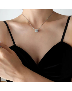 Roman Style Plating Zircon Stainless Steel Necklaces Geometric Titanium Steel Pendant Necklace 