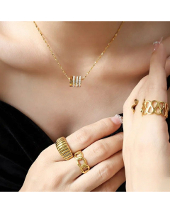 Roman Style Plating Zircon Stainless Steel Necklaces Geometric Titanium Steel Pendant Necklace 