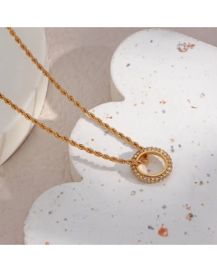 Basic Round Circle Stainless Steel Necklace Inlaid Zircon Stainless Steel Necklaces