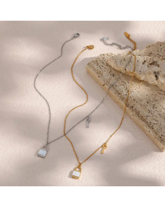 Basic Plating Zircon Stainless Steel Necklaces Key Lock Stainless Steel Necklace 