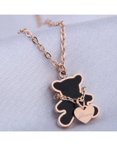 Classic Style Bear Titanium Steel Necklace Stainless Steel Necklaces Colorza-Rose Gold Color-Black