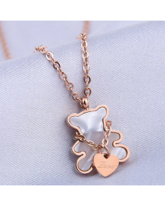 Classic Style Bear Titanium Steel Necklace Stainless Steel Necklaces Colorza-Rose Gold Color-White