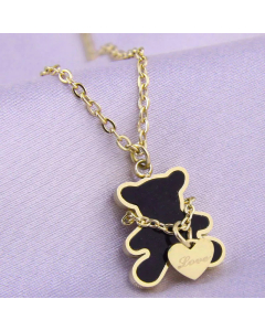 Classic Style Bear Titanium Steel Necklace Stainless Steel Necklaces Colorza-Gold Color-Black