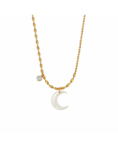 Simple Style Crescent Stainless Steel Necklace Inlaid Shell Stainless Steel Necklaces