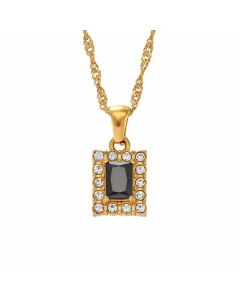 Ethnic Style Inlaid Zircon Stainless Steel Necklaces Square Stainless Steel Necklace 