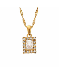 Ethnic Style Inlaid Zircon Stainless Steel Necklaces Square Stainless Steel Necklace 