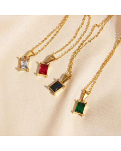 Plating Zircon Stainless Steel Necklaces Glam Square Stainless Steel Necklace Fine