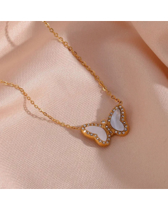 Fashion Inlay Shell Zircon Stainless Steel Necklaces Butterfly Stainless Steel Necklace 