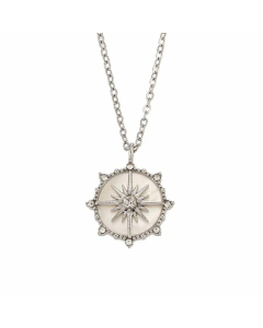 Casual Inlay Shell Zircon Stainless Steel Necklaces Round Star Stainless Steel Necklace 
