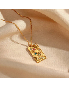 Vintage Style Zircon Color Bubble Irregular Square Plate Stainless Steel Necklace