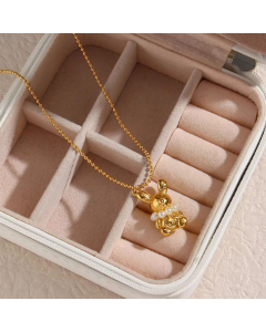 Cute Three-Dimensional Pearl Rabbit Pendant Necklace Inlay Artificial Pearls Stainless Steel Necklaces