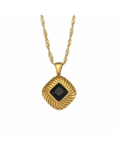 Retro Inlaid Zircon Stainless Steel Necklaces Square Stripe Stainless Steel Necklace 