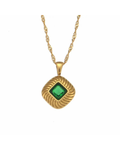 Retro Inlaid Zircon Stainless Steel Necklaces Square Stripe Stainless Steel Necklace 