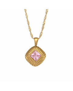 Retro Inlaid Zircon Stainless Steel Necklaces Square Stripe Stainless Steel Necklace 