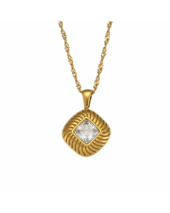 Retro Inlaid Zircon Stainless Steel Necklaces Square Stripe Stainless Steel Necklace 