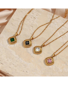 Retro Inlaid Zircon Stainless Steel Necklaces Square Stripe Stainless Steel Necklace 