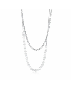 Fashion Layered Plating Zircon Stainless Steel Necklaces Geometric Stainless Steel Imitation Pearl Necklace