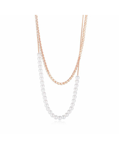 Fashion Layered Plating Zircon Stainless Steel Necklaces Geometric Stainless Steel Imitation Pearl Necklace