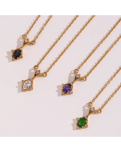 Simple Style Inlaid Zircon Stainless Steel Necklaces Geometric Stainless Steel Necklace 