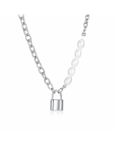 Fashio Imitation Pearl Necklace Lock Stainless Steel Splicing Plating Stainless Steel Necklaces