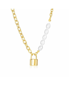 Fashio Imitation Pearl Necklace Lock Stainless Steel Splicing Plating Stainless Steel Necklaces