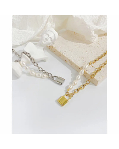 Fashio Imitation Pearl Necklace Lock Stainless Steel Splicing Plating Stainless Steel Necklaces