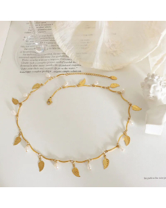 Sweet Plating Stainless Steel Necklaces Star Leaves Shell Artificial Pearl Titanium Steel Necklace 