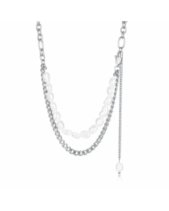 Fashion Layered Tassel Plating Stainless Steel Necklaces Geometric Stainless Steel Imitation Pearl Necklace