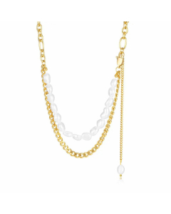 Fashion Layered Tassel Plating Stainless Steel Necklaces Geometric Stainless Steel Imitation Pearl Necklace