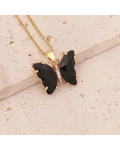 Fairy Style Inlay Crystal Stainless Steel Necklaces Butterfly Stainless Steel Necklace Colorza