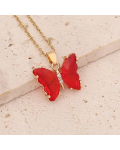 Fairy Style Inlay Crystal Stainless Steel Necklaces Butterfly Stainless Steel Necklace Colorza