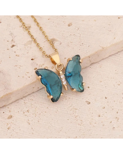 Fairy Style Inlay Crystal Stainless Steel Necklaces Butterfly Stainless Steel Necklace Colorza