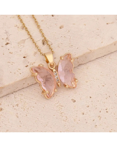 Fairy Style Inlay Crystal Stainless Steel Necklaces Butterfly Stainless Steel Necklace Colorza