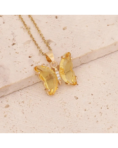 Fairy Style Inlay Crystal Stainless Steel Necklaces Butterfly Stainless Steel Necklace Colorza