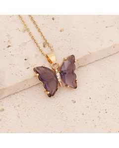 Fairy Style Inlay Crystal Stainless Steel Necklaces Butterfly Stainless Steel Necklace Colorza
