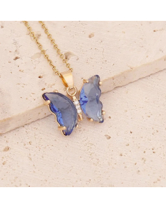 Fairy Style Inlay Crystal Stainless Steel Necklaces Butterfly Stainless Steel Necklace Colorza