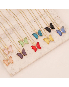 Fairy Style Inlay Crystal Stainless Steel Necklaces Butterfly Stainless Steel Necklace Colorza