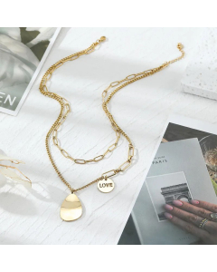 Fashion Double Layer Geometric Stainless Steel Pendant Necklace Love Plating Necklaces