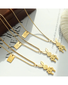 Basic Rabbit Square Plating Stainless Steel Necklaces Titanium Steel Necklace 