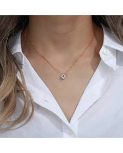 Luxurious Rhinestone Stainless Steel Necklace White Zircon Crown Pendant Necklace
