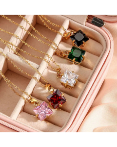 Plating Zircon Stainless Steel Necklaces Glam Square Stainless Steel Necklace 