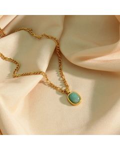 Glam Plating Natural Stone Stainless Steel Necklaces Oval Stainless Steel Necklace 