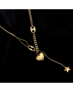 Vintage Style Layered Necklaces Splicing Gold Plated Stainless Steel Necklaces Heart Shape Stainless Steel 