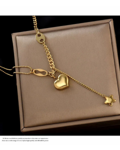 Vintage Style Layered Necklaces Splicing Gold Plated Stainless Steel Necklaces Heart Shape Stainless Steel 