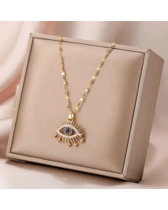 Vintage Style Inlay Rhinestone Stainless Steel Necklaces Eye Stainless Steel Pendant Necklace 