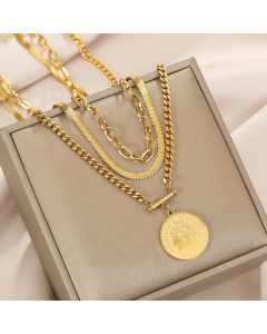 Vintage Style Gold Plated Stainless Steel Necklaces Portrait Stainless Steel Layered Necklaces 