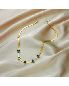 Retro Water Droplets Stainless Steel Necklace Gold Plated Artificial Gemstones Stainless Steel Necklaces