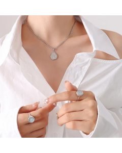 French Style Heart Water Drop With Flower Titanium Steel Necklace Plating Necklaces-Steel Color-01