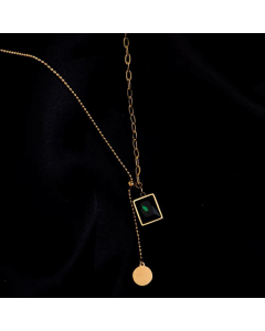 Vintage Style Gold Plated Rhinestone Stainless Steel Necklaces Square Stainless Steel Necklace 