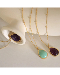 Ethnic Style Artificial Water Drop Stainless Steel Necklaces Oval Titanium Steel Necklace
